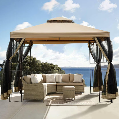 SIMENMAX 10x13 Ft Patio Gazebo,Outdoor Gazebo Canopy with Mosquito Netting and Curtains,Sturdy Soft Top Gazebo