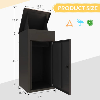 AECOJOY Package Delivery Boxes for Outside Parcel Drop Box Outdoor Storage Box Wall Mounted Express Mail Package Delivery Box 17" x 16" x 38.3" Black