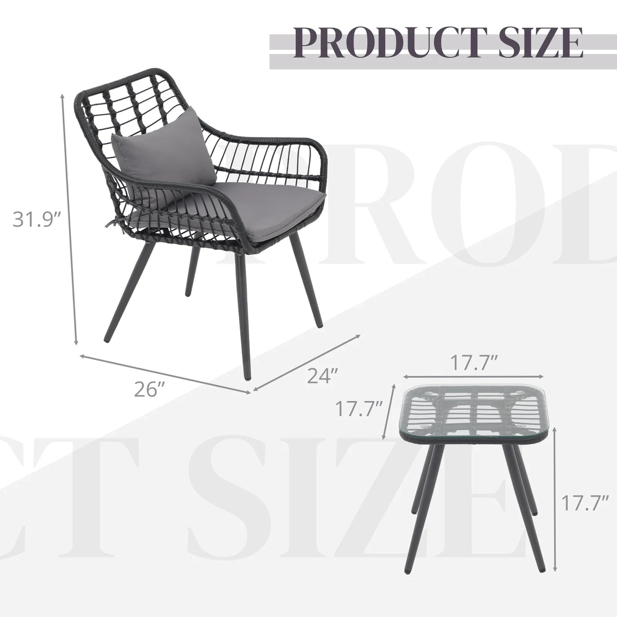 Patio Furniture Set, Betcozy3 Pieces Outdoor Chairs Set with Glass Coffee Table for Garden, Bistro, Porch, Balcony, Backyard