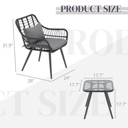 Patio Furniture Set, Betcozy3 Pieces Outdoor Chairs Set with Glass Coffee Table for Garden, Bistro, Porch, Balcony, Backyard