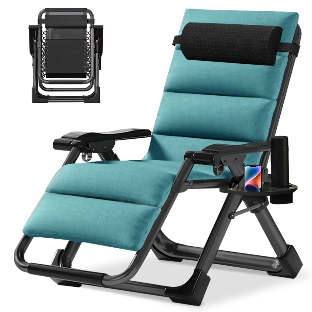 MOPHOTO Zero Gravity Chair Folding Outdoor Patio Recliner with Detachable Cushion,Cup Holder,Headrest,26"D x 20"W x 45"H