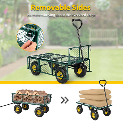 Farmdex Steel Mesh Garden Cart with 10" Tires Wagon Cart Newest Garden Utility Carts Heavy Duty 660LBS Capacity Folding Utility Wagon with Removable Sides, Garden Wagon for Yard