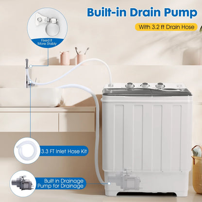 Artbros 28lbs Portable Twin Tub Washing Machine with Drain Pump, Compact Laundry Washer for Apartments, Dorms, Blue