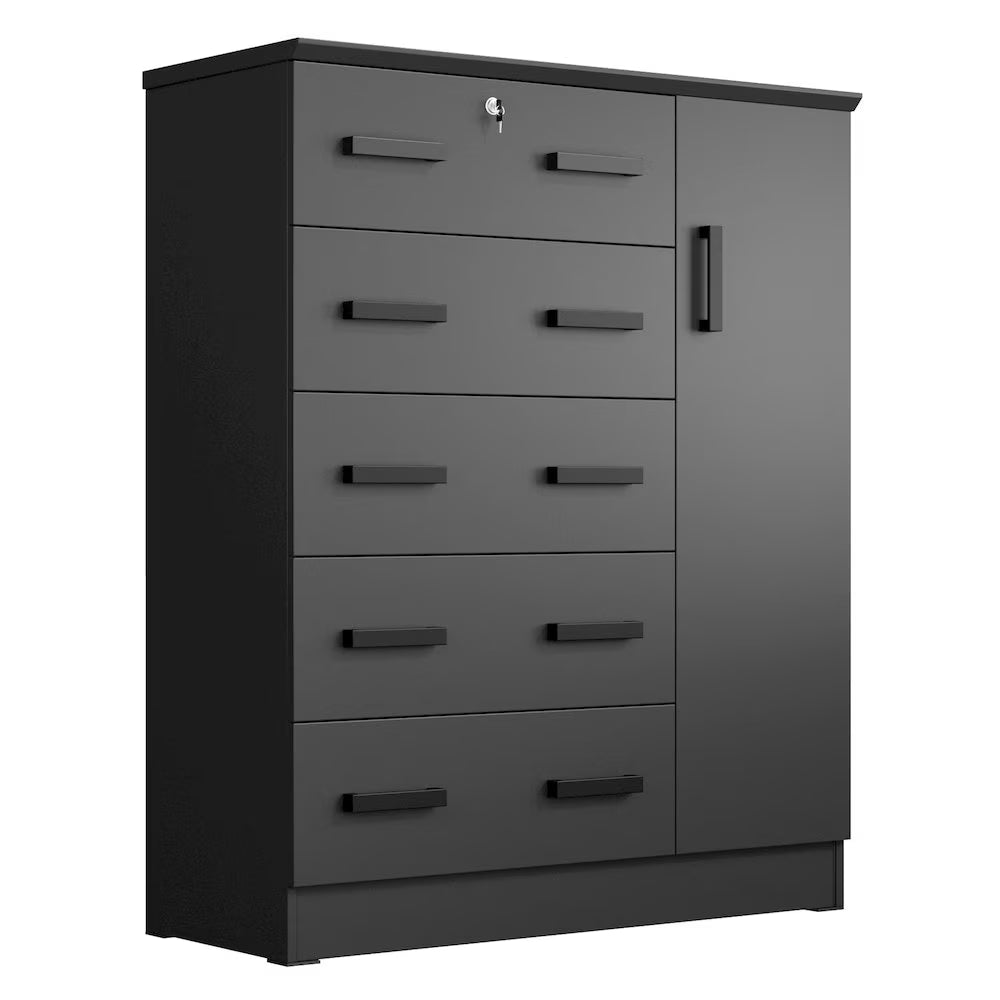 Better Home Products JCF Sofie 5 Drawer Wooden Tall Chest Wardrobe in Mahogany