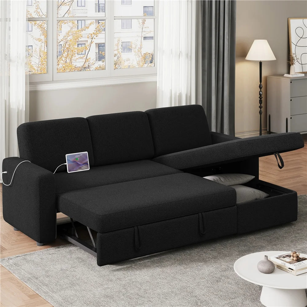 Alden Design Reversible Sectional Sofa with USB & Type-C Ports for Livingroom, Light Gray