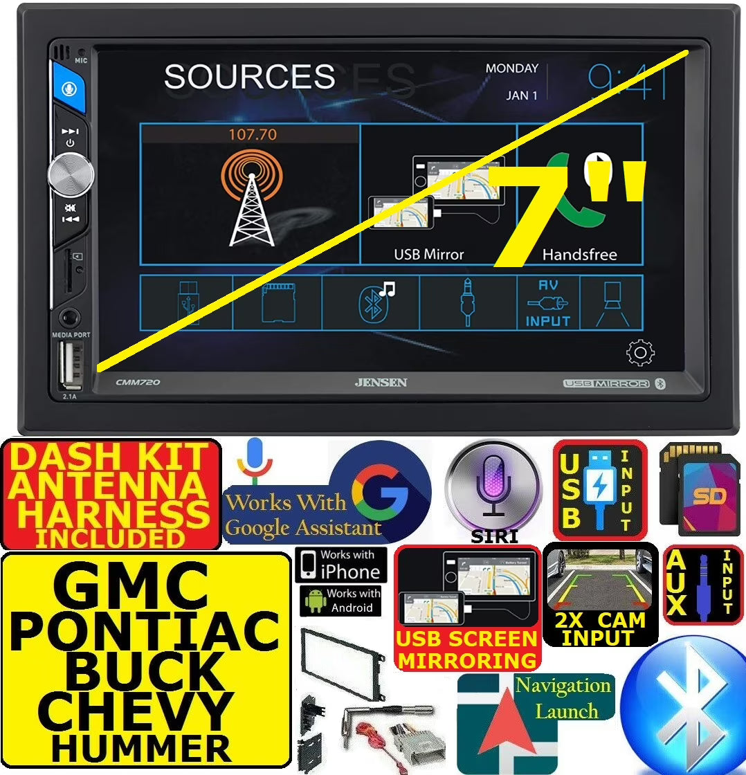 FITS GM-CAR-TRUCK-VAN-SUV AM/FM USB/BLUETOOTH TOUCHSCREEN CAR RADIO STEREO PKG.  INCLUDES VEHICLE SPECIFIC INSTALLATION HARDWARE INCLUDING DASH KIT, WIRE HARNESS, AND ANTENNA ADAPTER WHEN REQIR
