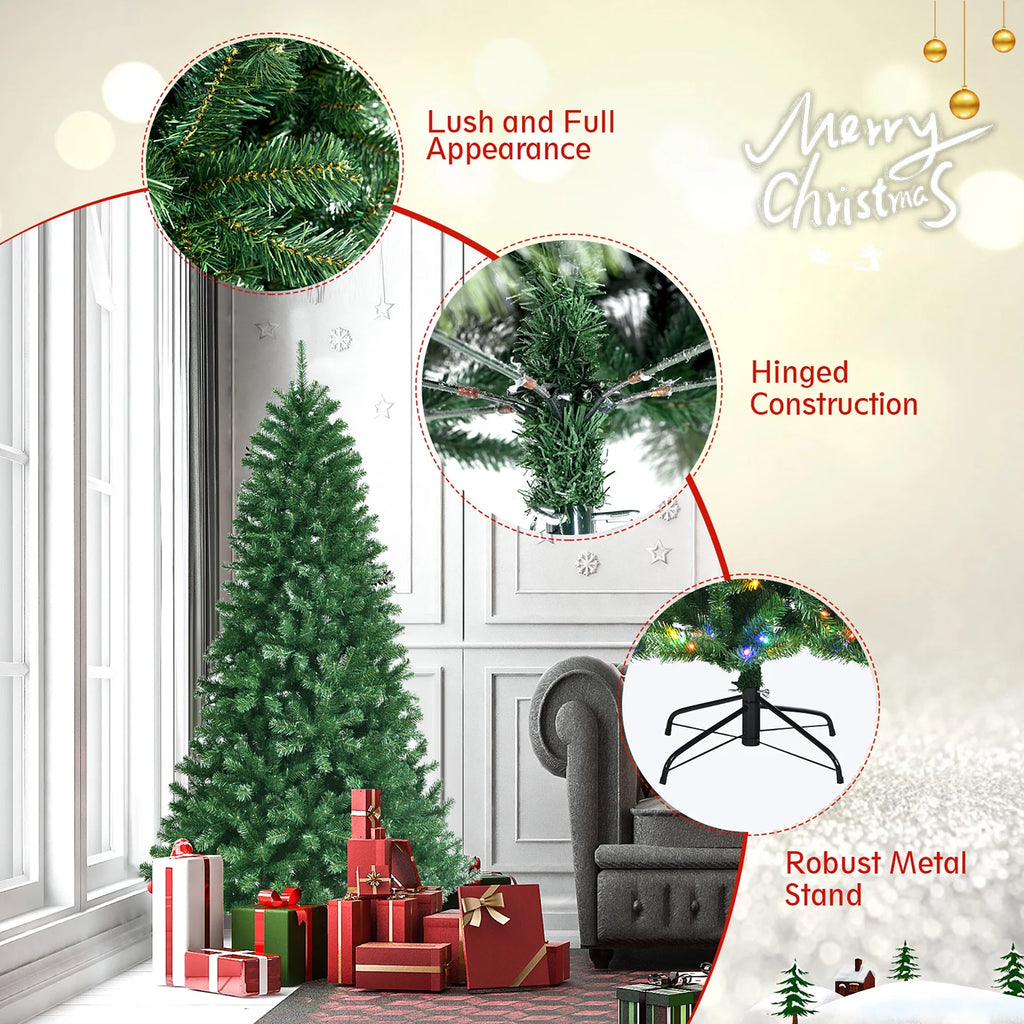 Costway 7ft Pre-lit Hinged Christmas Tree w/ Remote Control & 9 Lighting Modes