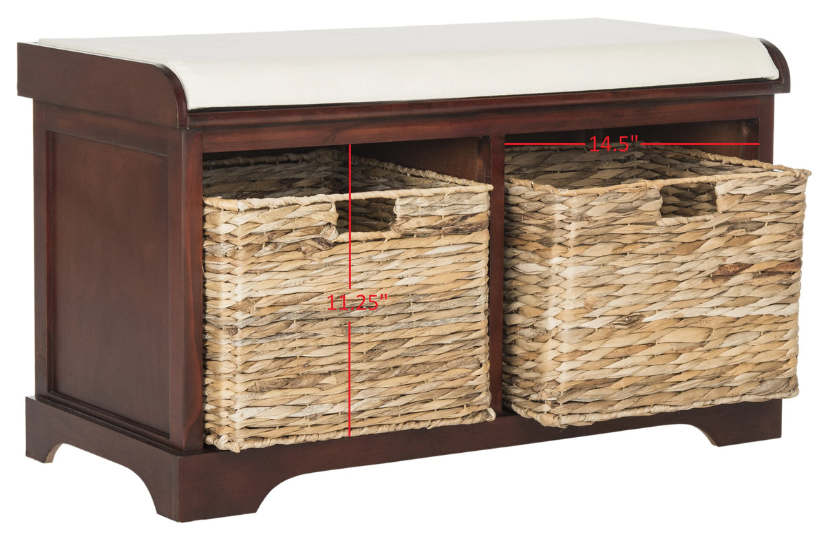 SAFAVIEH Freddy Contemporary Wicker Storage Bench with Cushion, Vintage Grey