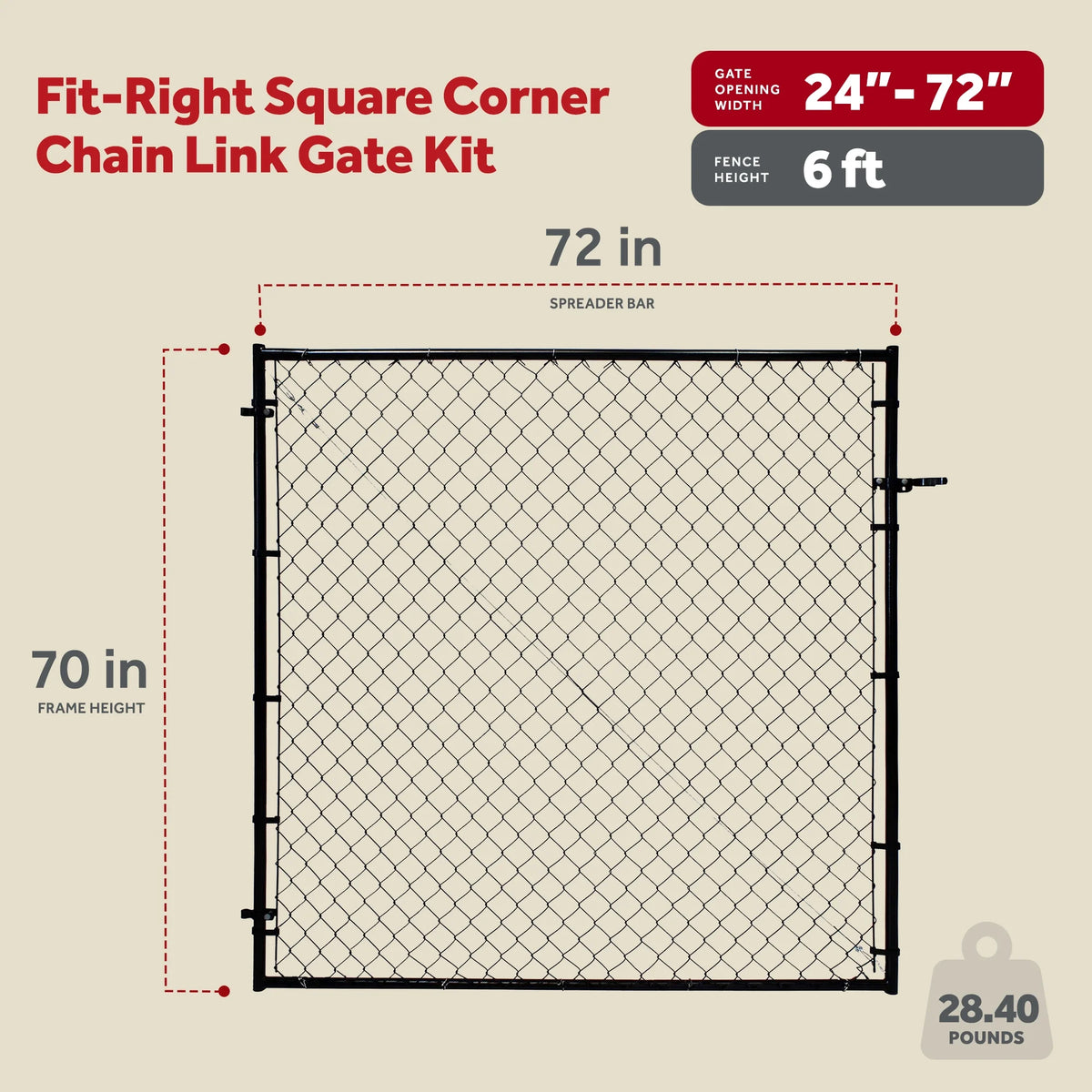 Adjust-A-Gate Fit-Right Chain Link Gate Kit with Square Corner Frame, Black