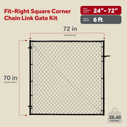 Adjust-A-Gate Fit-Right Chain Link Gate Kit with Square Corner Frame, Black