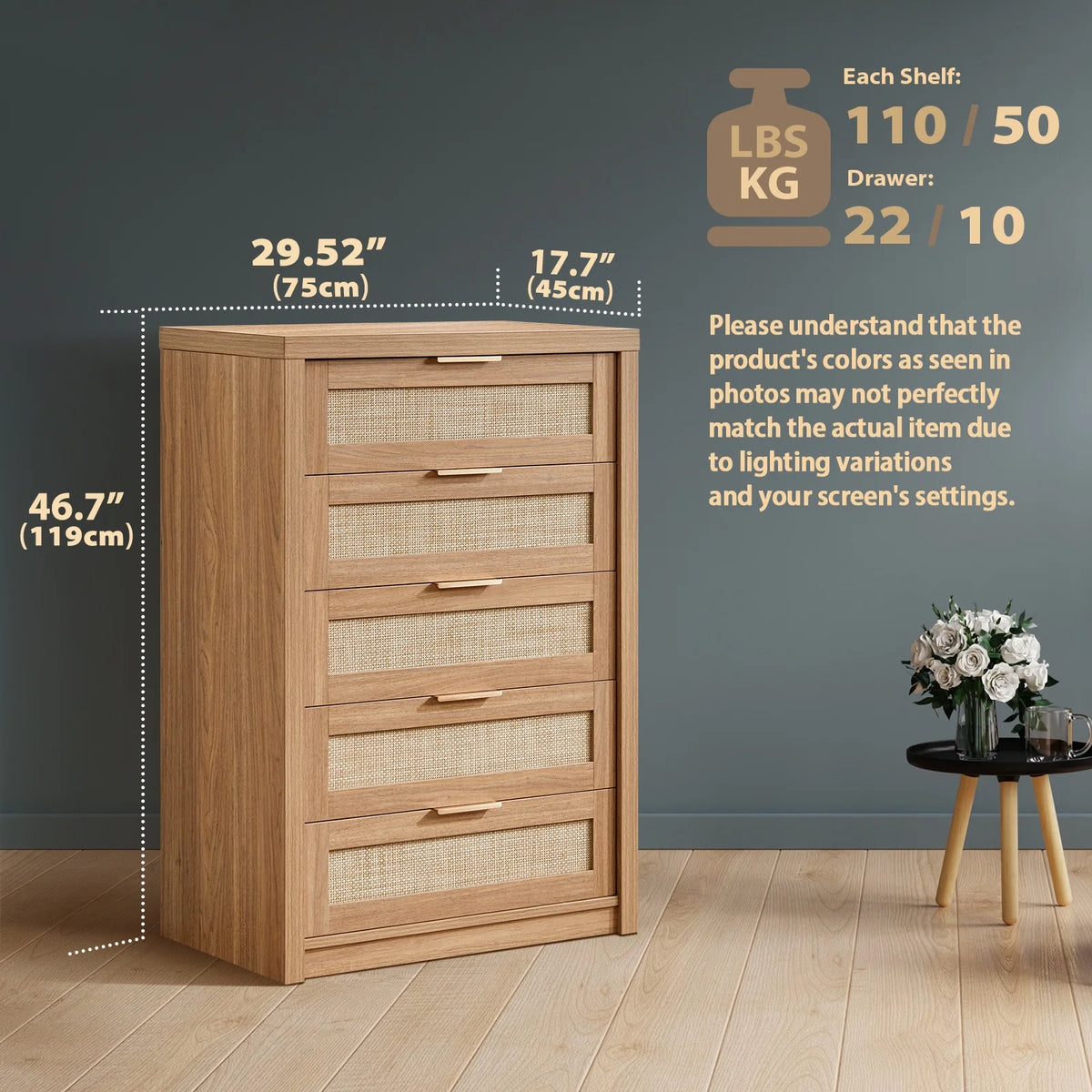 ARKANTOS Wooden 6 Drawer Double Dressers, Wide Chests of Drawers for Bedroom, Natural Oak