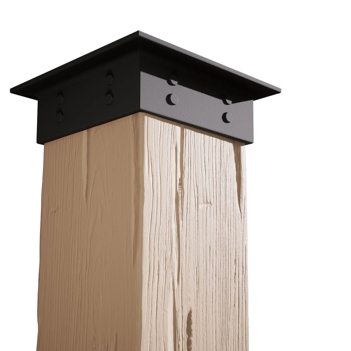 Ekena Millwork 6"W x 5'H Sand Blasted Endurathane Faux Wood Non-Tapered Square Column Wrap with Faux Iron Capital & Base