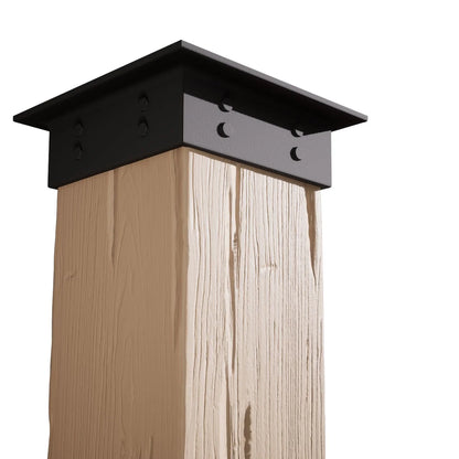 Ekena Millwork 6"W x 5'H Sand Blasted Endurathane Faux Wood Non-Tapered Square Column Wrap with Faux Iron Capital & Base