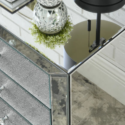 Elegant Mirrored Three-Drawer Cabinet with Diamond-Cut Glass Inlay Drawers, Space-Saving Storage Solution for Living Room, Bedroom, Entryway, Hallway or Sofa Side