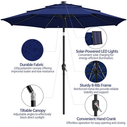 Renwick 10 Ft Outdoor Patio Parasol with Color-Changing LED Strip, Tan
