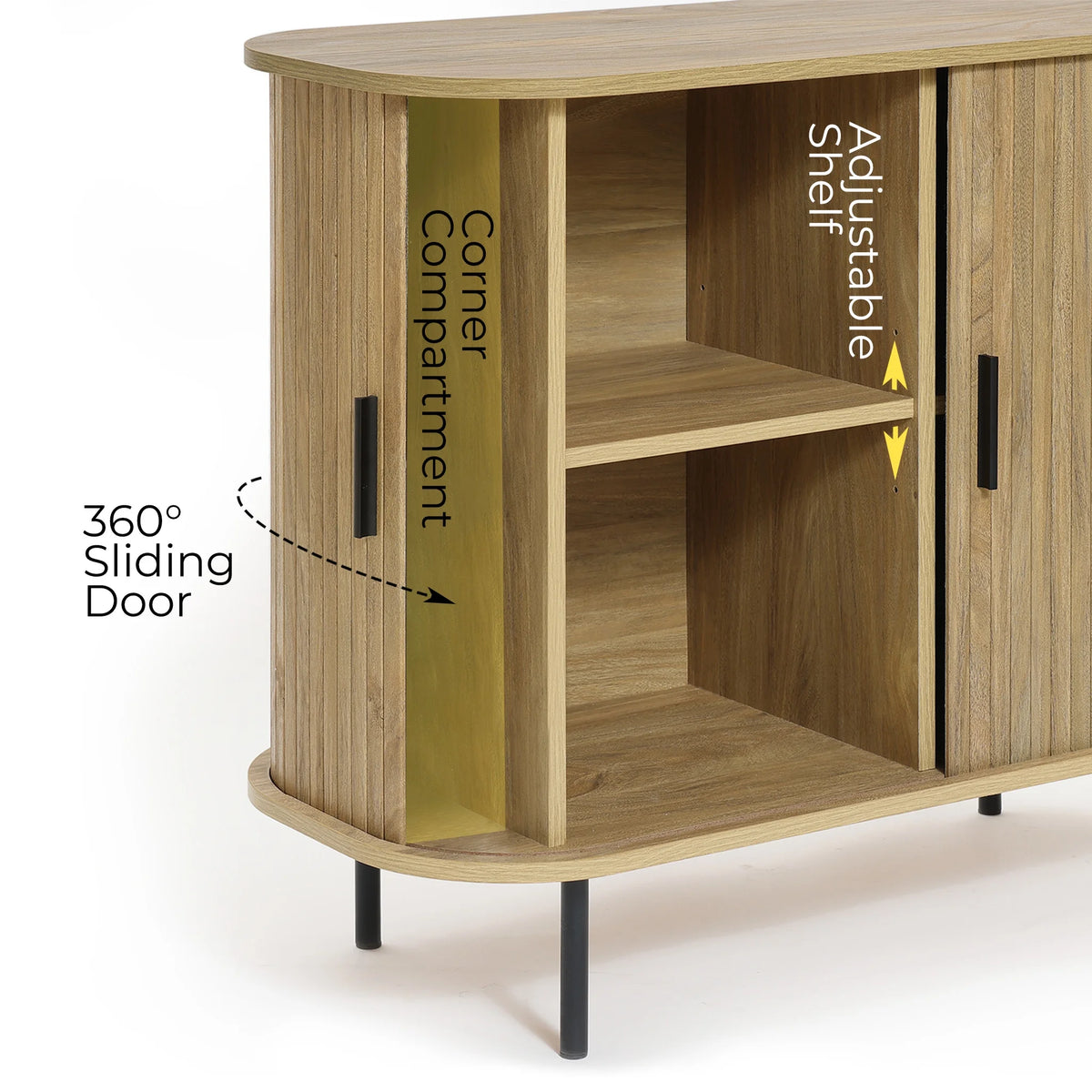 LuxenHome 35" Mid Century Modern Accent Cabinet, Small Buffet Cabinet with Sliding Door, Oak