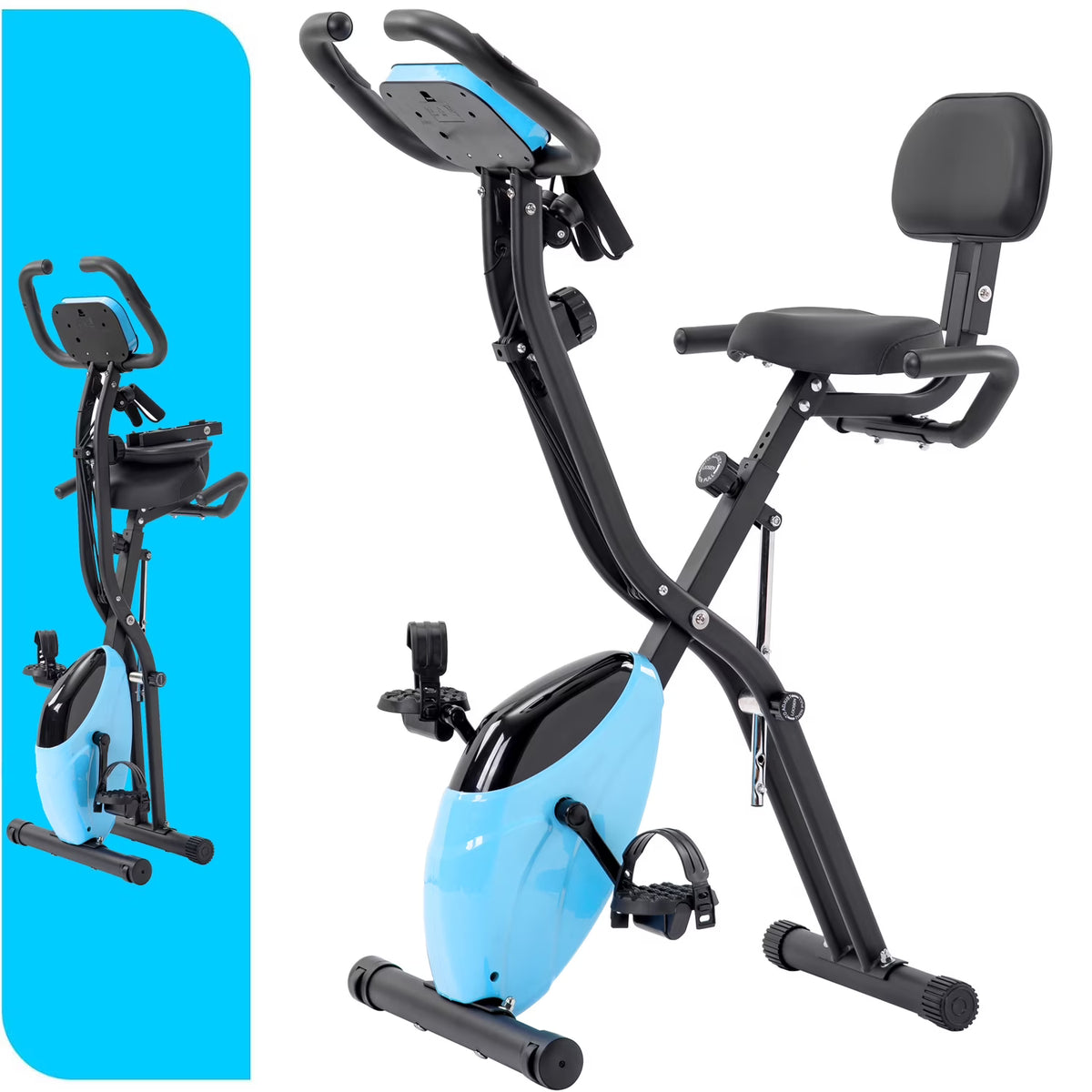 Exercise Bike Foldable Fitness Indoor Stationary Bike Magnetic Upright Recumbent Exercise Bike for Home Workout - Light Blue
