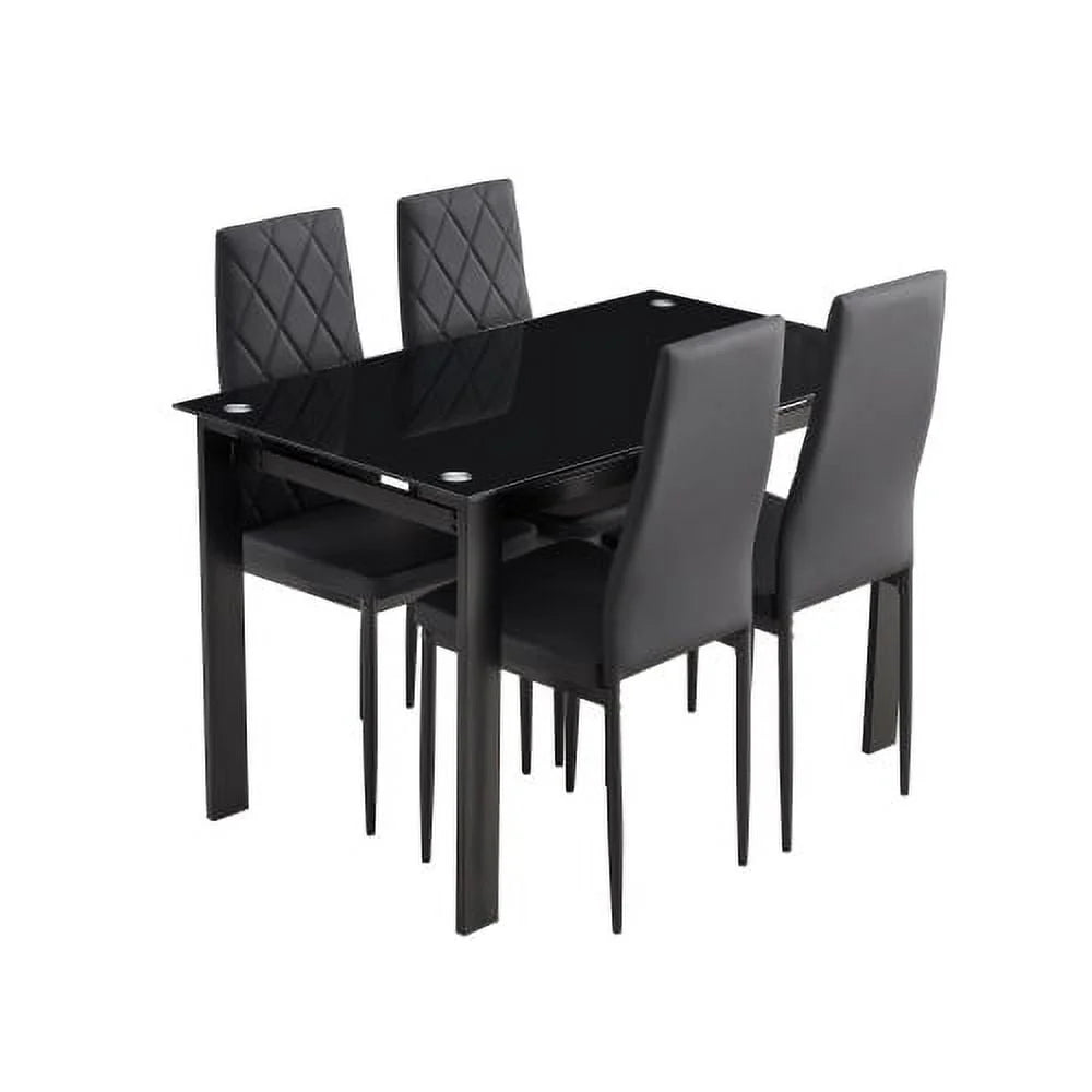 Tansole Dining Table Set 4-Person Dining Set: Glass Table & Metal Chairs