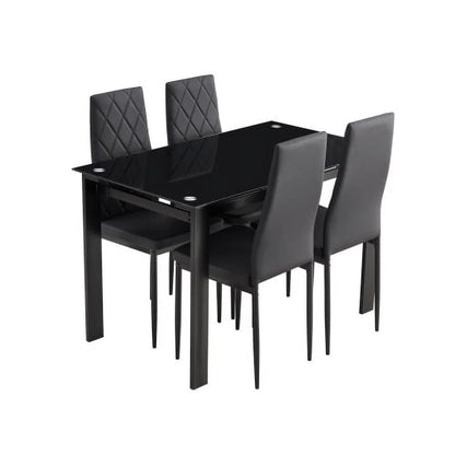 Tansole Dining Table Set 4-Person Dining Set: Glass Table & Metal Chairs