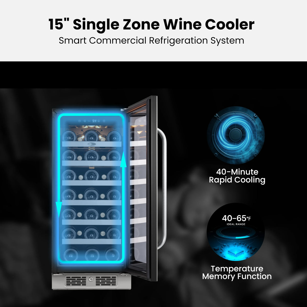 Whynter 15 Inch Wine Fridge Cooler - 33 Bottles Wine Fridge with Glass Door, Small Wine Refrigerator with 3 LED Light Built-in for Home Bar Kitchen