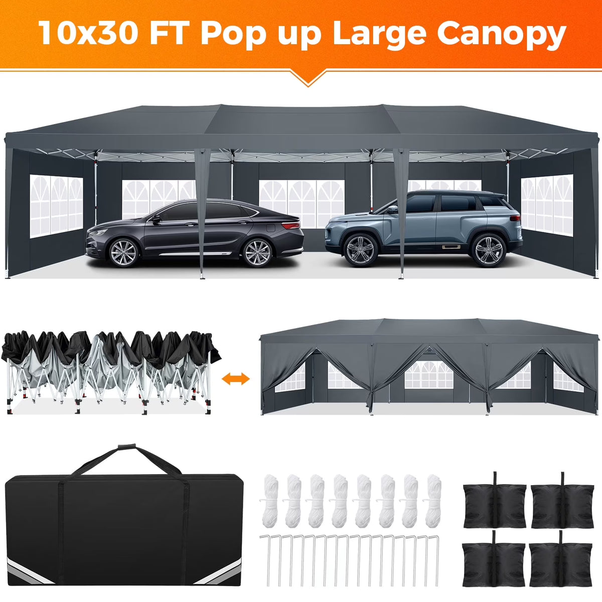 SANOPY 10'x10' EZ Pop Up Canopy Tent Outdoor Party Instant Shelter Portable Folding Beach Canopy with 4 Sandbag & Carrying Bag, Black