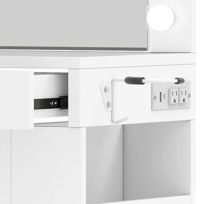 Uforic Makeup Vanity Desk with Mirror & Lights, Vanity Desk with 4 Drawers & Storage Shelves - White