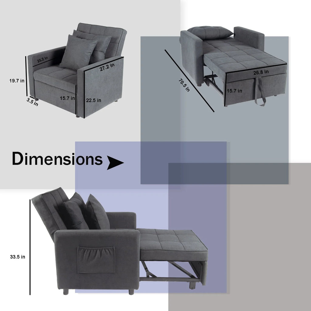 Polar Aurora Sofa Bed 3 in 1 Convertible Chair Bed Lounger Sleeper Chair Single Recliner for Small Space Adjustable Backrest