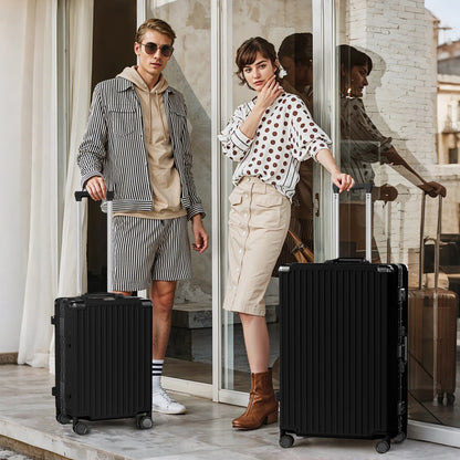 Luggage Aluminium Frame PC ABS Hardshell Suitcase with Spinner Wheels TSA Lock Zipperless Luggage 28 inch Silver
