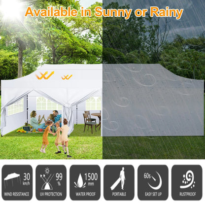 COBIZI 10x20 Heavy Duty Pop up Canopy Tent with 6 sidewalls Easy Up Commercial Outdoor Canopy Wedding Party Tent for Beach All Season Wind & Waterproof Gazebo with Roller Bag,Black(Frame Thickened)