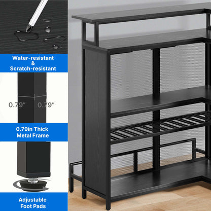DEXTRUS 5 Tier Home Bar Unit, 43" Wine Cabinet with LED Lights, Mini Liquor Bar with Wine Rack and Footrest, Black