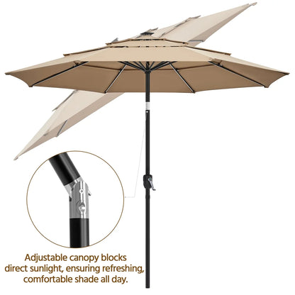 Renwick 10 Ft Outdoor Patio Parasol with Color-Changing LED Strip, Tan