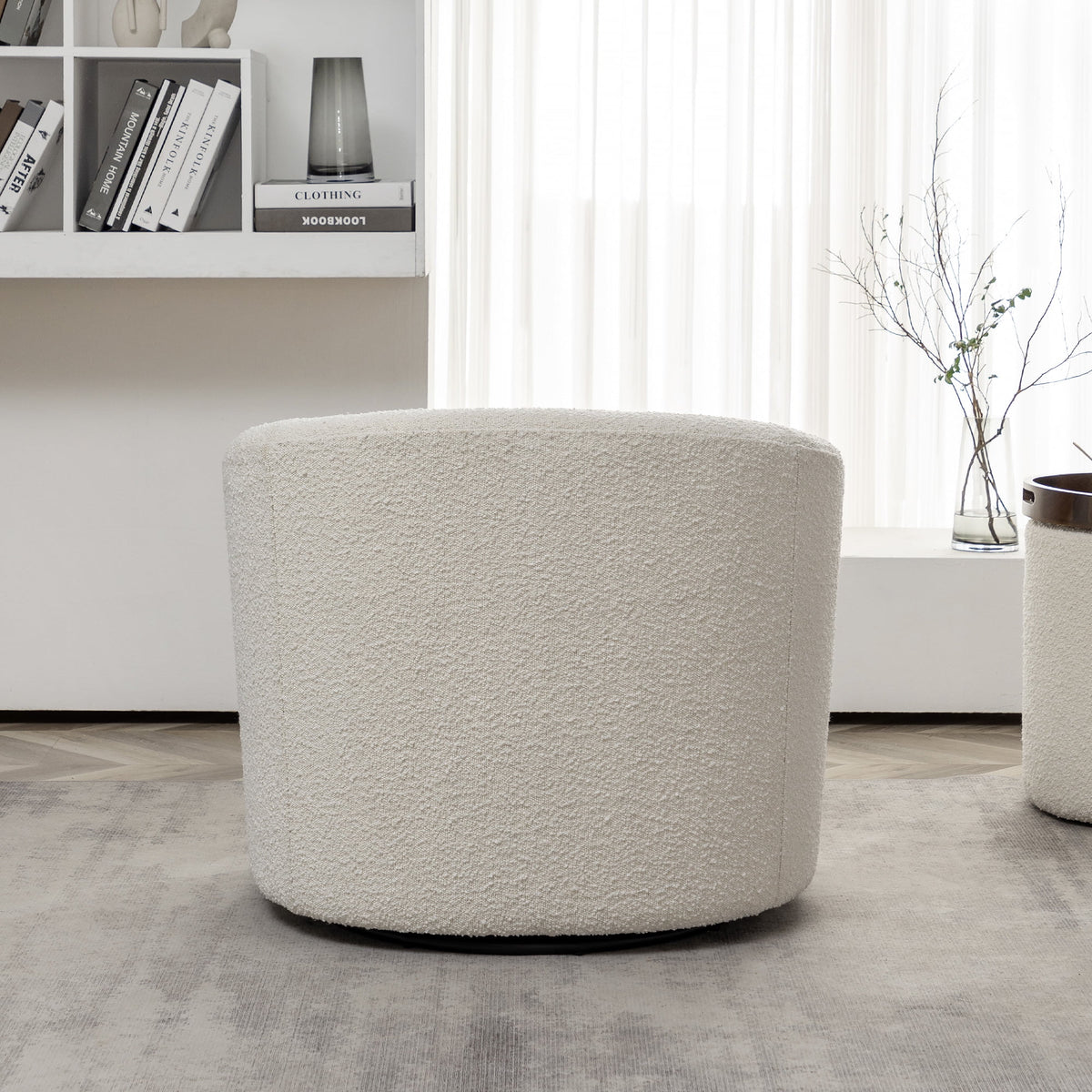 34" W Mid Century Modern Swivel Barrel Chair, Round Upholstered Boucle Swivel Accent Chairs, No Assembly Sofa Chair for Living Room Bedroom Reading Apartment Lounge Nursery(Cream)