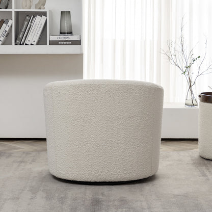 34" W Mid Century Modern Swivel Barrel Chair, Round Upholstered Boucle Swivel Accent Chairs, No Assembly Sofa Chair for Living Room Bedroom Reading Apartment Lounge Nursery(Cream)