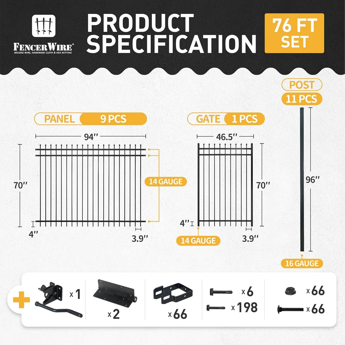 Fencer Wire Heavy Duty Pinnacle Fence Gate, 6FT Height x 4FT Width Outdoor Fence Gate, Outdoor Anti-Rust Metal Steel Gate for Fencing Barrier, Decorative Garden Gate for Residential, Yard, Pool,Patio