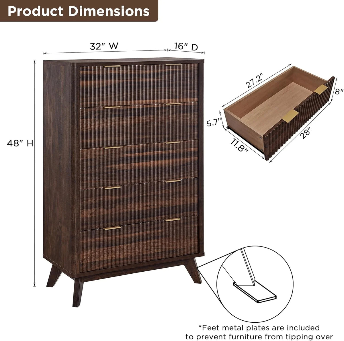 OKD 6 Drawer Dresser for Bedroom with Faux Marble Top, Modern Wood Chest of Drawers, Dresser Organizer, Natural Oak