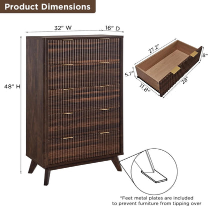 OKD 6 Drawer Dresser for Bedroom with Faux Marble Top, Modern Wood Chest of Drawers, Dresser Organizer, Natural Oak