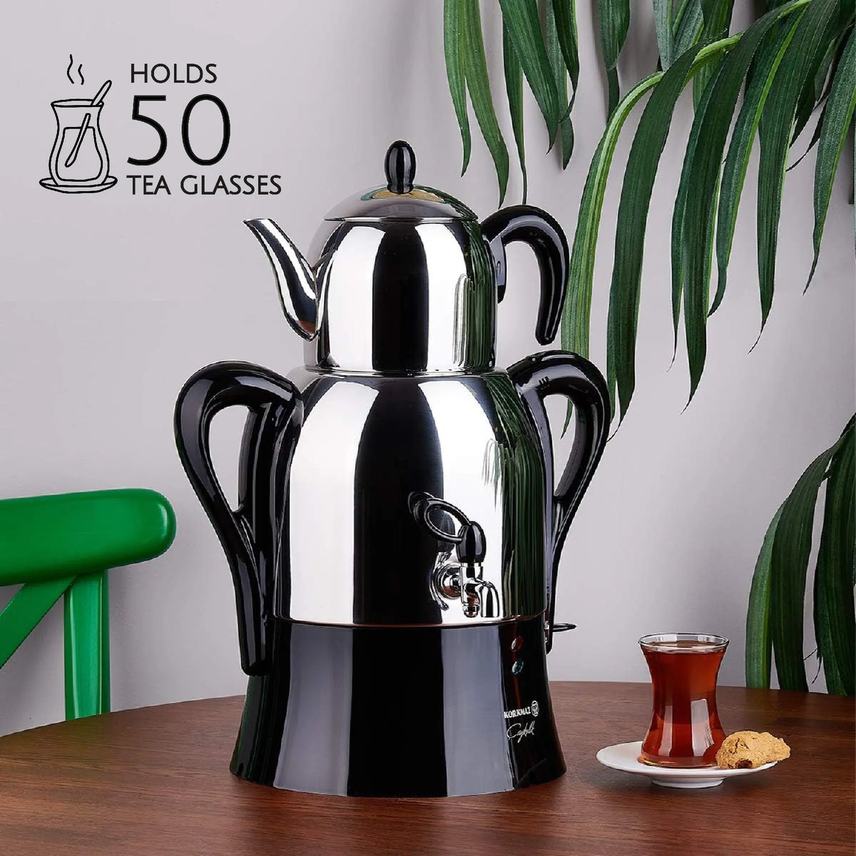 Korkmaz Hanedan Premium Silver 18/10 Cr-Ni Stainless Steel Dishwasher Safe Electric Tea Maker