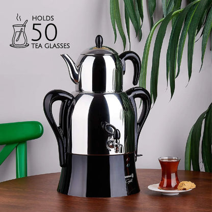 Korkmaz Hanedan Premium Silver 18/10 Cr-Ni Stainless Steel Dishwasher Safe Electric Tea Maker