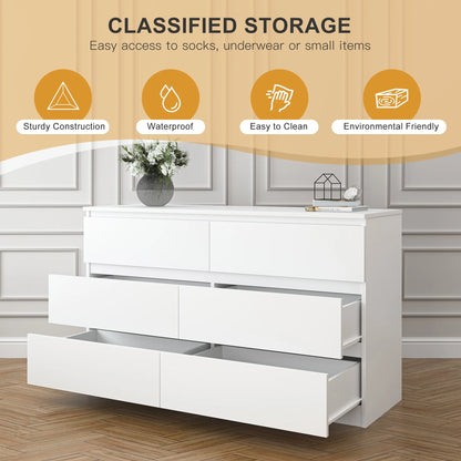 Resenkos Modern Mid Century 6 Drawer Wide Dressers Chests for Bedroom, Chest of Drawer Organizer Grey