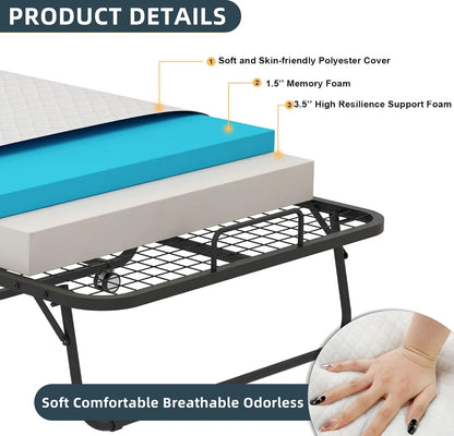 Full Size Folded Bed with Mattress, 75" x 54" Folding Bed, Twin Bed, Rollaway Bed Guest Bed for Adults with Sturdy Frame