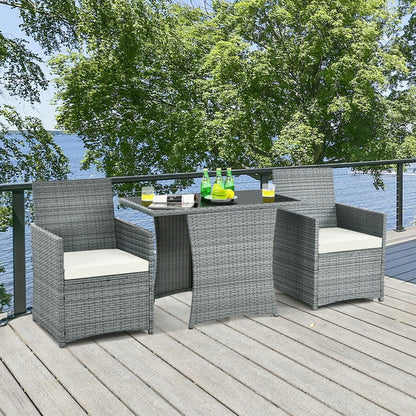 GVN Backyard Furniture Sets,Outdoor Furniture Sets,3 Pieces Patio Rattan Furniture Set with Cushioned Armrest Sofa-White
