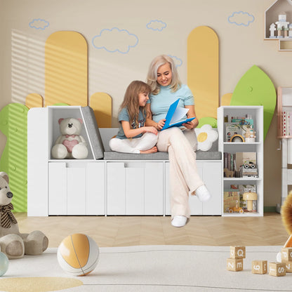 Homfa 4-in-1 Kids Toy Storage Cabinet, Bookshelf with 3 Drawers, Sturdy Toy Organizer with Reading Nook for Kids Room Playroom, Gray