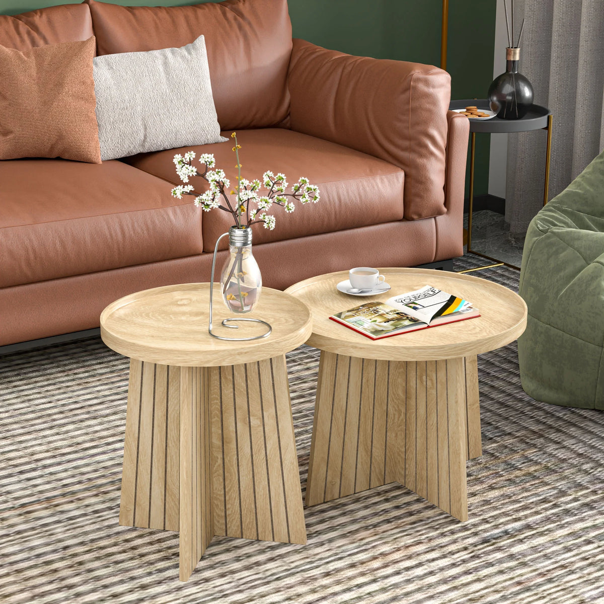Round Coffee Table, Nesting Coffee Tables Set of 2, Circular Coffee Table