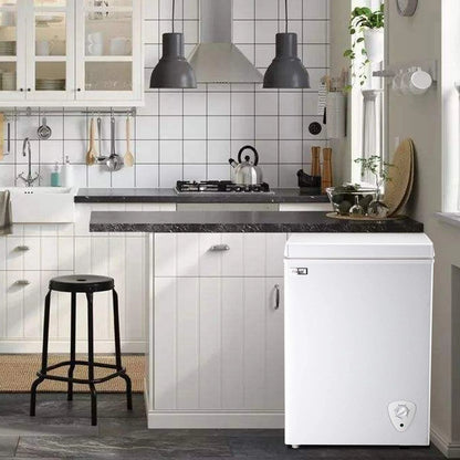 3.5 Cubic Chest Freezer, Compact Deep Freezer with Top Open Door and Removable Storage Basket, 7 Gears Temperature Control, Energy Saving, for Office Dorm or Apartment