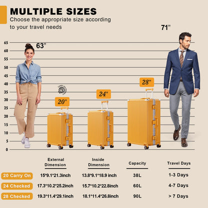 Luggage Aluminium Frame PC ABS Hardshell Suitcase with Spinner Wheels TSA Lock Zipperless Luggage 28 inch Silver