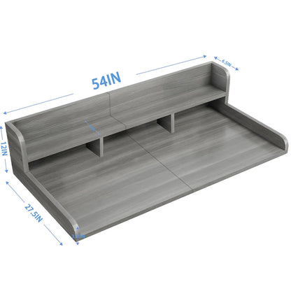 Wood 2-Tier Washer Dryer Countertop with Edge Rails, 54" W x 27.5" D Washer and Dryer Topper for Laundry Room Organization and Storage, Walnut