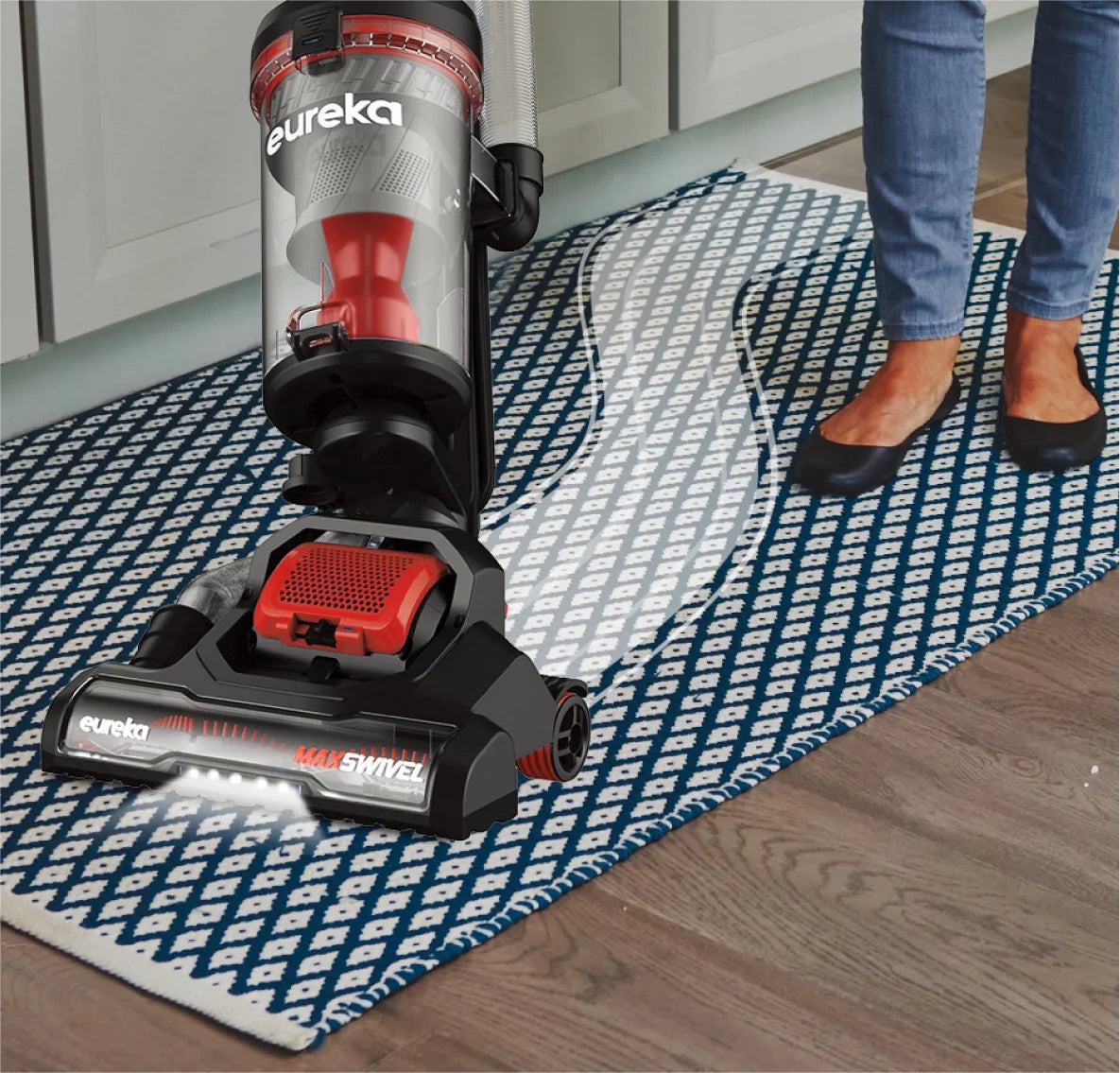 Eureka Bagless Upright Vacuum, Max Swivel Pro, Pet Friendly , Powerful Suction, Whole Home Cleaning, with Turbo Pet & Crevice Tool, Swivel Steering , Extended Reach, LED , Lightweight, NEU351, Red