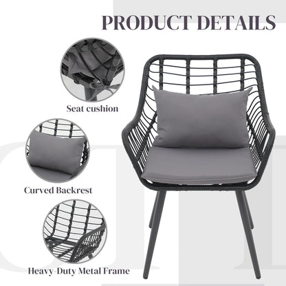 Patio Furniture Set, Betcozy3 Pieces Outdoor Chairs Set with Glass Coffee Table for Garden, Bistro, Porch, Balcony, Backyard