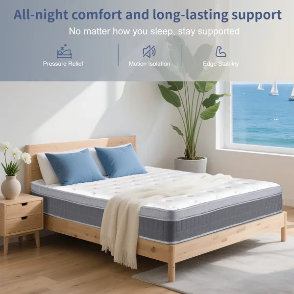 Full Size Mattress in a Box 14 Inch Memory Foam Hybrid Mattress with Pocketed Springs Medium Firm Support Motion Isolation Edge Support Night Trial