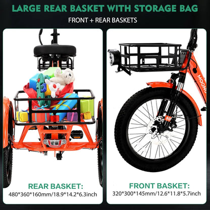 ABORON 3.0 Fat Tire Electric Trike for Senior Foldable E-Bike, 500W Motorized Tricycle Adult 20" Folding 3 Wheel Electric Commute Bike Trike w/48V Battery and Storage Baskets,